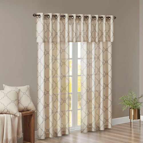 Madison Park Saratoga Fretwork Grommet Top 50" x 63" Window Curtain Panel  Ivory - Picture 8 of 10