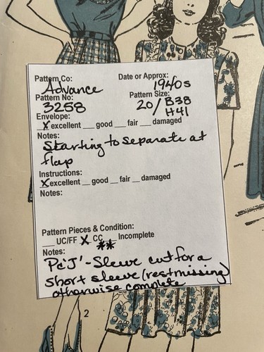 Vintage 40er Jahre Advance Schnittmuster 3258 Passe Kleid mit Optionen Büste 38 - Bild 3 von 4