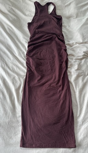 Abito MICHAEL STARS Racerback Midi Marrone Bodycon Ruches Lati Morbido Taglia Media - Foto 8 di 10