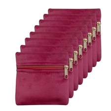 8pcs Small Velvet Jewelry Pouches with Zipper Gift Bags for Bracelet Rose red