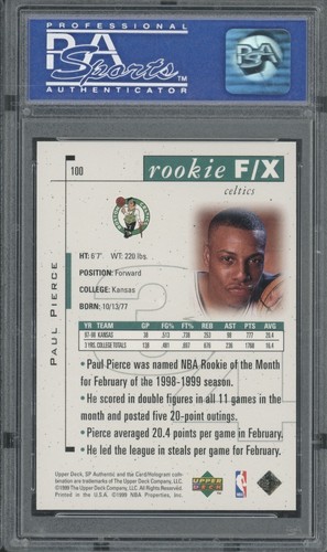 1998 SP Authentic F/X #100 Paul Pierce 1610/3500 RC Rookie Mint PSA 9 - Picture 2 of 2