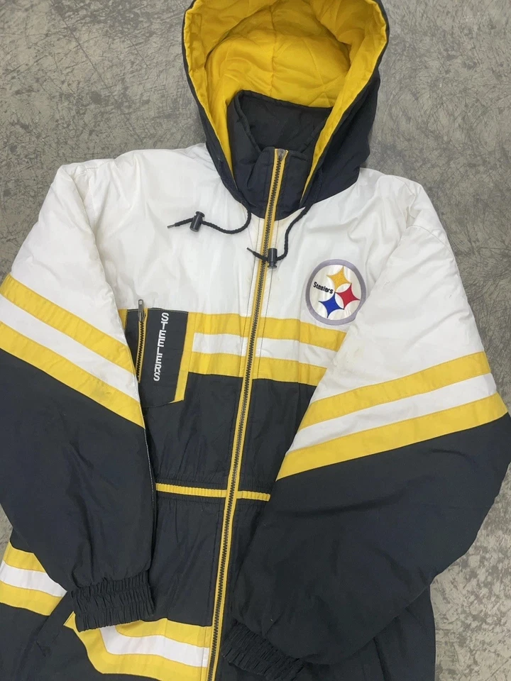Jaqueta Parka Masculina Vintage Anos 90 Pittsburgh Steelers Zíper Completo com Capuz Grande Pesada - Imagem 4 de 4