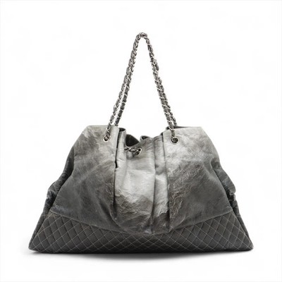CHANEL　メルローズ Chanel Melrose Cabas Leather Chain Tote Bag Gray Silver