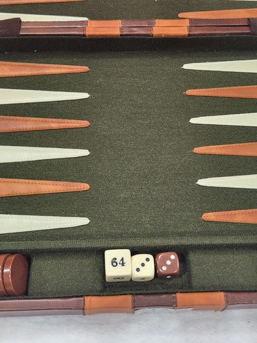 Vtg Backgammon 15x19 Large Leatherette Folding Board Case Set VGC Incomplete! - Picture 4 of 24