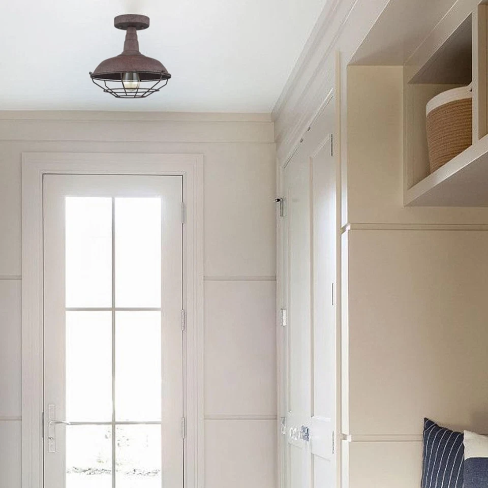 Rustic Semi Flush Mount Ceiling Light Barn Style Light Fixture Farmhouse Meta... - Image 2 of 4