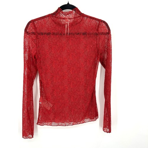 ANTHROPOLOGIE Rot Blumen Spitze Lagenlook Rollkragen Langarm Urlaub Top XS - Bild 6 von 10