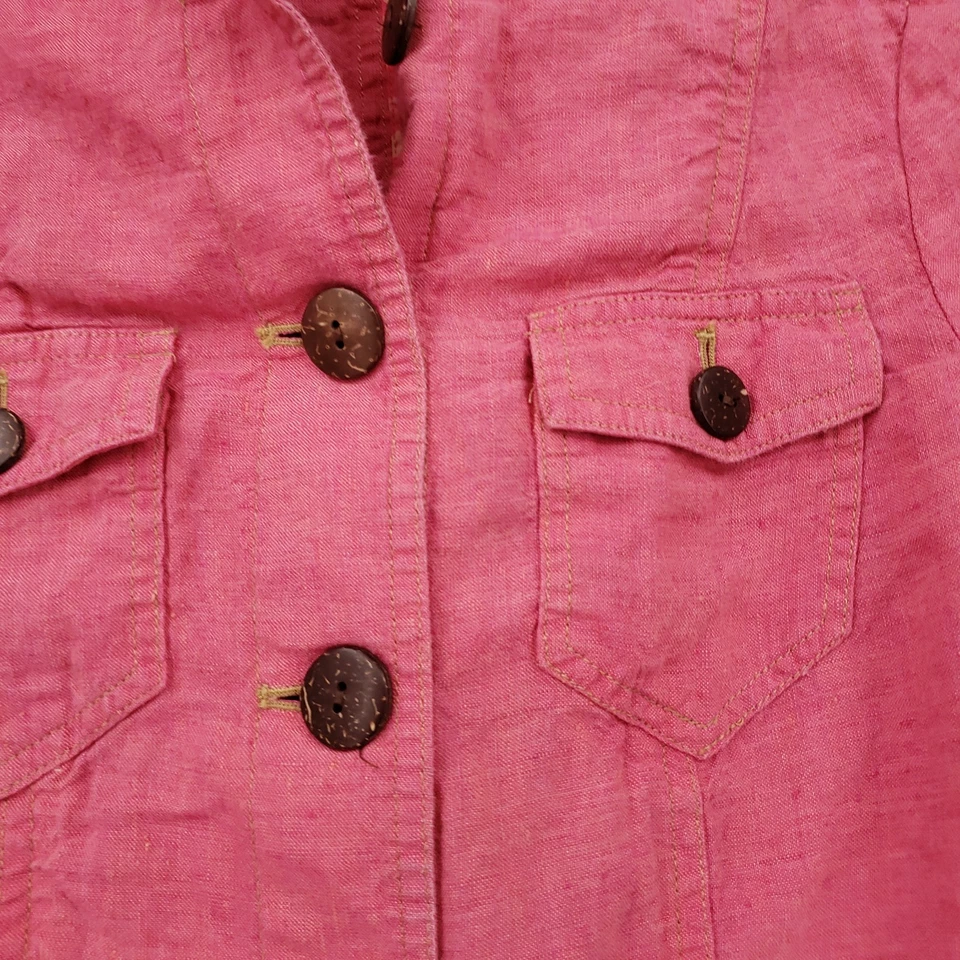 Sigrid Olsen Jacket Womens 2 Pink China Long Sleeve Button Front Linen Utility - Image 3 of 4