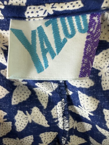 Navy Fit & Flare Dress Butterfly Print Vintage Yazoo Platter Collar Sz L Petite - Picture 13 of 14