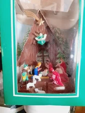 Vintage Small Hard Plastic Nativity Scene christmas with box.
