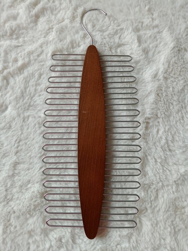 Wood & Silver Tie Scarf Belt Hanger Tier Holder Rack Storage Wardrobe Organizer - Picture 3 of 23