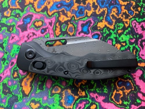 KANSEPT VIVID TITANIUM w/ ROSE PATTERN CARBON FIBER HANDLE, DAMASCUS BLADE *NIB* - Picture 6 of 10