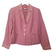 MONSOON JACKET Ladies UK 12 Pink Silk Linen Floral Embroidery Wedding Formal