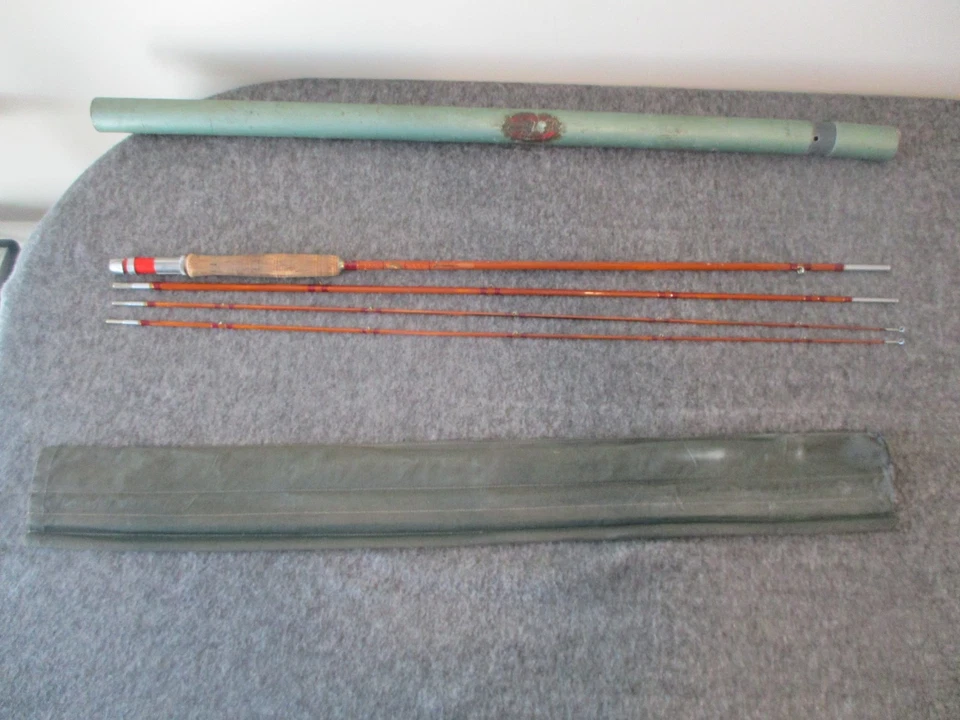 VINTAGE MONTAGUE REDWING 9' CAÑA MOSCA BAMBÚ 3 PIEZAS con ROLLO + TUBO DE METAL PARA PESCADORES CIENTÍFICOS Foto 3 de 4