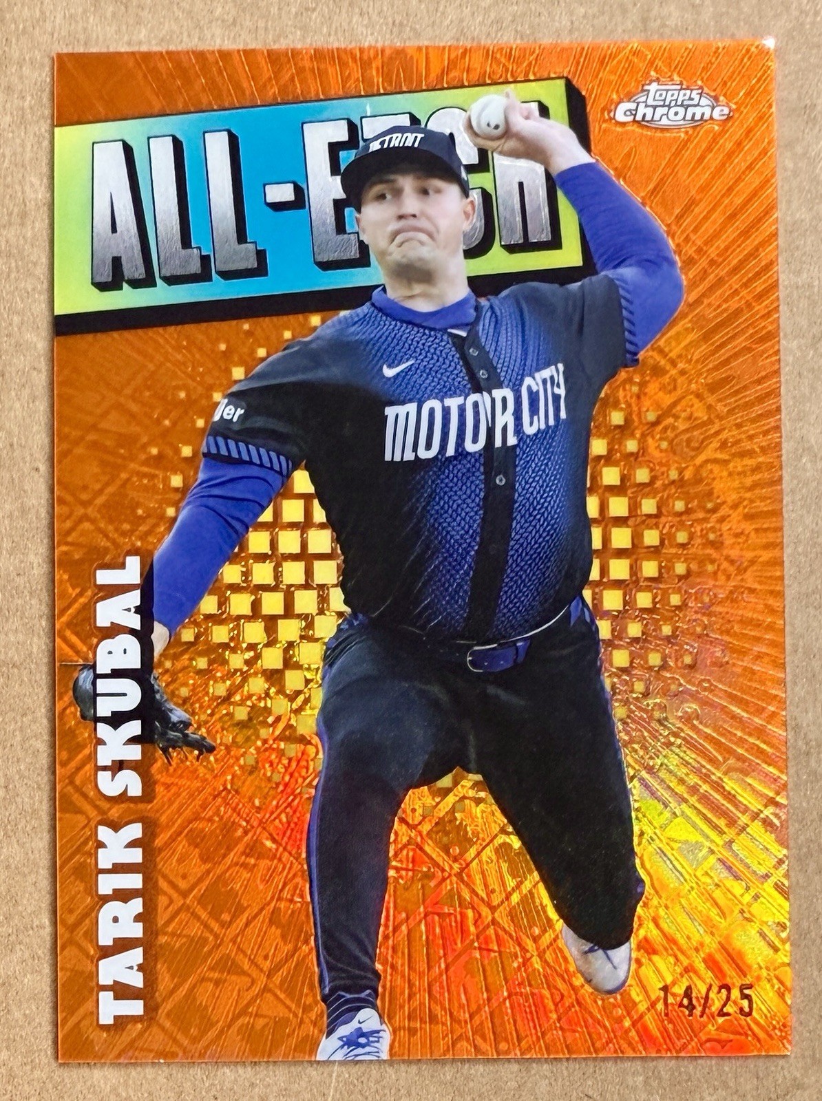 Tarik Skubal 2025 Topps Chrome Logofractor All-Etch Orange Refractor #14/25 MINT