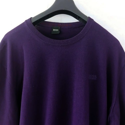 Hugo Boss Mens 3XL Pullover Knit Wool Lana Purple Lightweight Crew Neck Logo - Picture 6 of 13