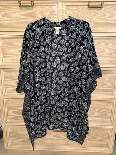 J Jill Top Damen Einheitsgröße blau Blumenmuster vorne offen seitlich genäht Überwurf Poncho - Bild 1 von 3