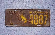 1938 Wyoming Rodeo Cowboy & Horse License Plate