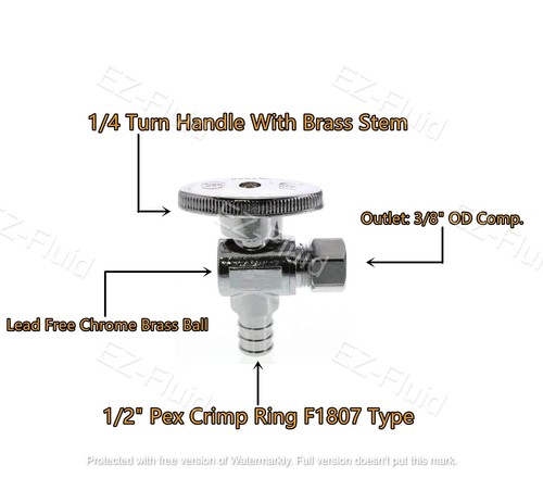 (10Pcs) Pex Valve 3/8"OD Comp x 1/2"Pex Fittings 1/4Turn LF Brass Angle Stop ... - Picture 3 of 7