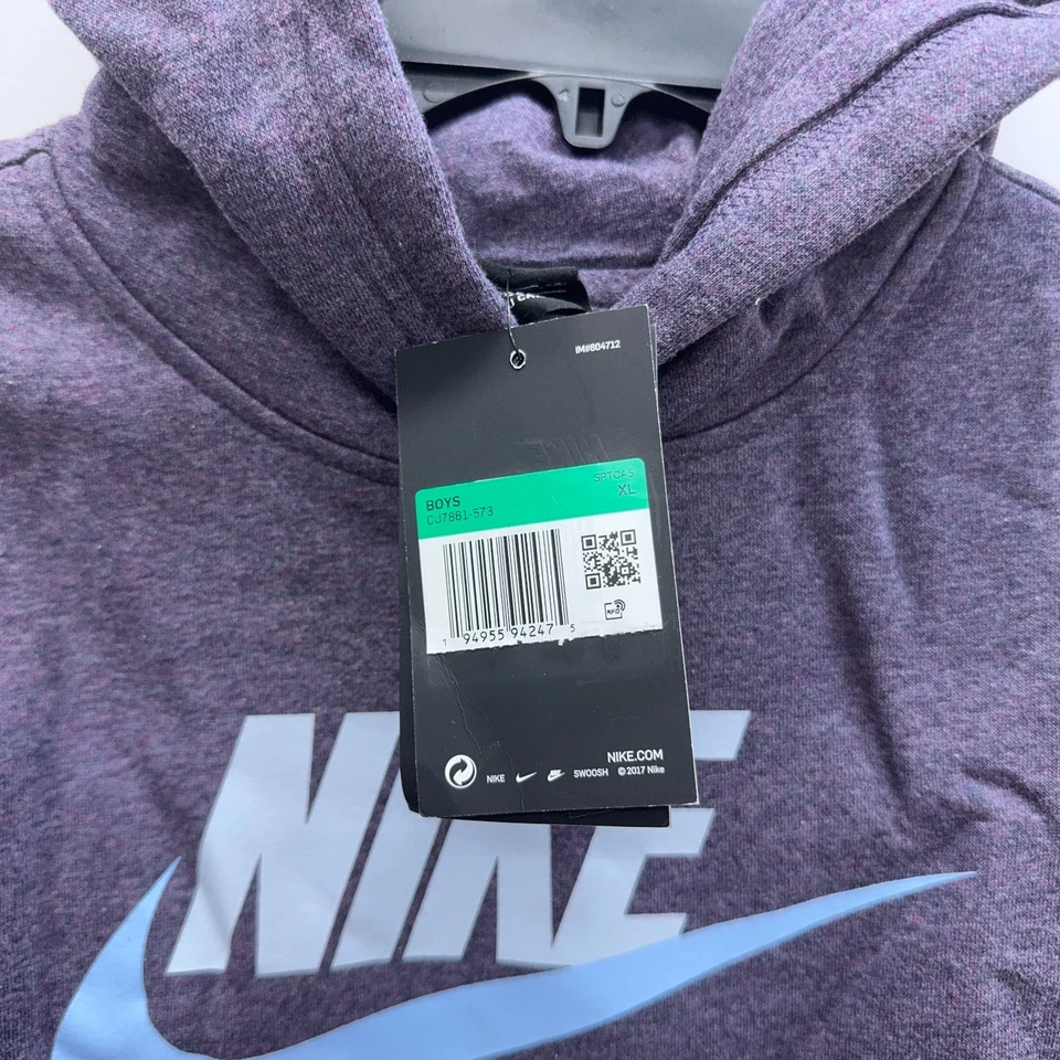 耐克 Sportswear HBR Club 抓绒连帽衫 Heather 紫色 CJ7861-573 XL 码全新男孩 — 第 4/4 张图片