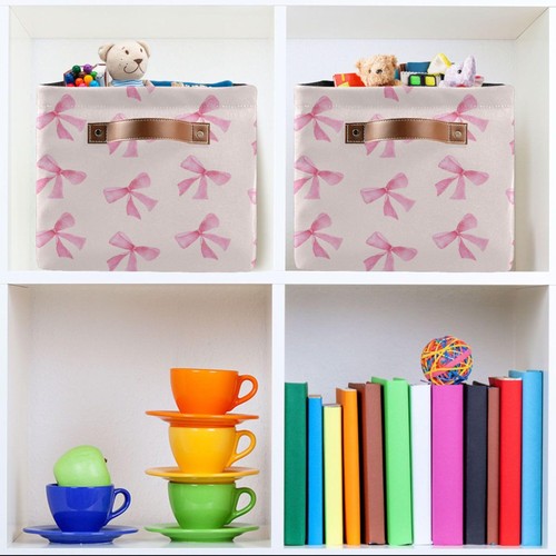 Pink Bow Storage Basket Collapsible Storage Bins Waterproof Canvas Storage Ba... - Bild 7 von 9
