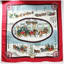 Hermes Silk Scarf Carre90 L'Hiver En Poste Winter Mail Coach Used Ab Ladies Wo
