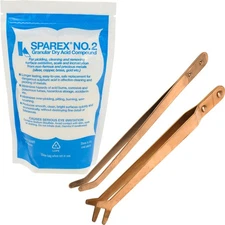 2 Curved Copper Tweezer Tongs & a 10oz Bag Sparex No 2 Acid Pickling Solution