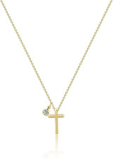 Gold Cross Necklace for Women, 14K Gold Plate CZ Cross Pendant Necklace Dainty B