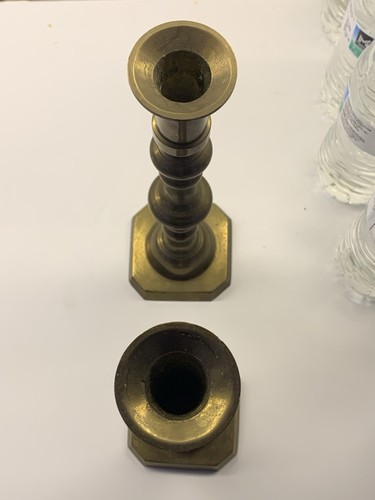 Vintage Brass Candle Holders 10.5 Inches High Each - Made In Hong Kong - USED - Picture 2 of 8