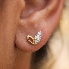 Gold Plated Moissanite Floral Stud Earrings- 92 Silver Gemstone Minimalist Studs