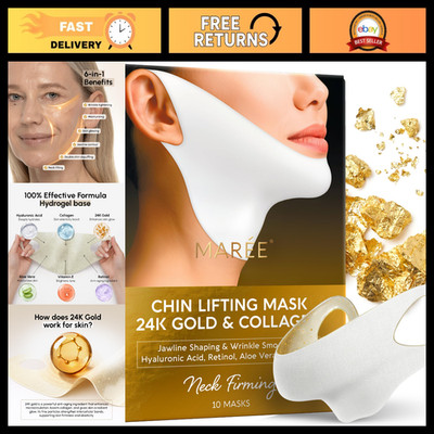 V-Line Lifting Mask & Chin Strap - 24K Gold Face & Neck Lift Tape - 10 PCS