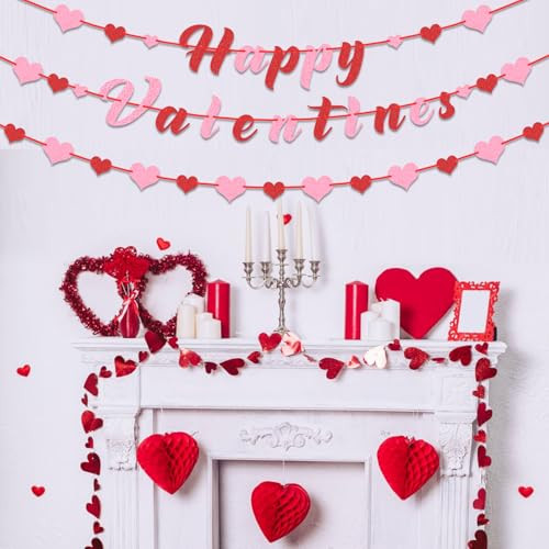 Glitter Happy Valentines Day Banner - Red Pink Heart Garland Valentines Day - Picture 2 of 8