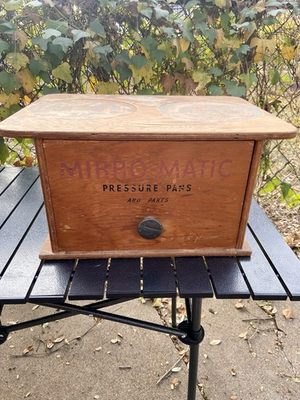 #ad Vintage Mirro Matic Pressure Pans Wooden Storage Box Collectible Kitchen $42.99