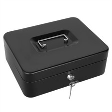 Metal Cash Box with Lock Money Tray 9.84 x 7.87 x 3.54 inch Black