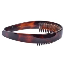 French Toothed Smooth Celluloid Acetate Tortoise Shell Brown Wide Hair Headband