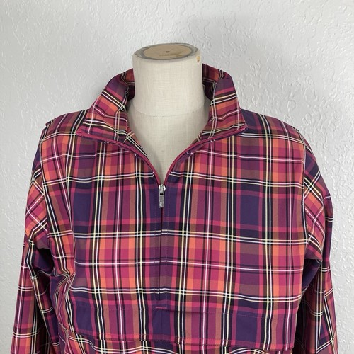 Liz Golf Pink Plaid Jacket LizGolf Windbreaker 1/4 Zip Pullover Kangaroo Pocket - Picture 4 of 16