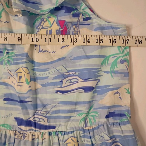 Vineyard Vines Dress Youth Girls XL 14-16 Sundress Blue Boats Palm Trees Cotton - Picture 6 of 7