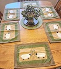 Park Designs Willow & Sheep Cotton Placemats 6pc 18x13" Quilted Hnd Stitch Appl
