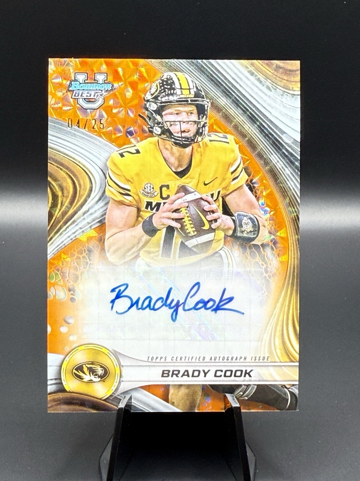 2024 Bowman Best University BRADY COOK Orange Geometric AUTO /25 Mizzou SP