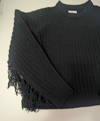 Suéter Talulah Flecos Tejido con Cable Negro Manga Larga Pullover Talla M Nuevo sin Etiquetas - Imagen 4 de 9