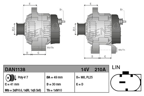 ALTERNATOR DAN1138 FOR BMW 5/X/SAV/F1/F8/F10/F11/Gran/Turismo/F07 6/F13/F12 - Picture 4 of 15