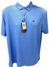 86 Callaway Men's Chevron Print Golf Polo - Vista Blue - Medium - New WIth Tag