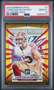2023 DONRUSS OPTIC CHRISTIAN McCAFFREY MY HOUSE!-GOLD /10 PSA-10