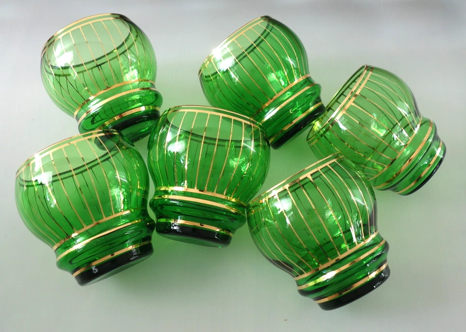 Bowle Set Service Bowletopf 6 Gläser Glas grün gold antik Art Deco - 3,5 l - Bild 3 von 4