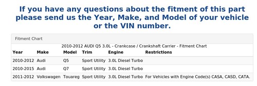 2010-2012 AUDI Q5 3.0L - Crankcase / Crankshaft Carrier - Picture 5 of 5