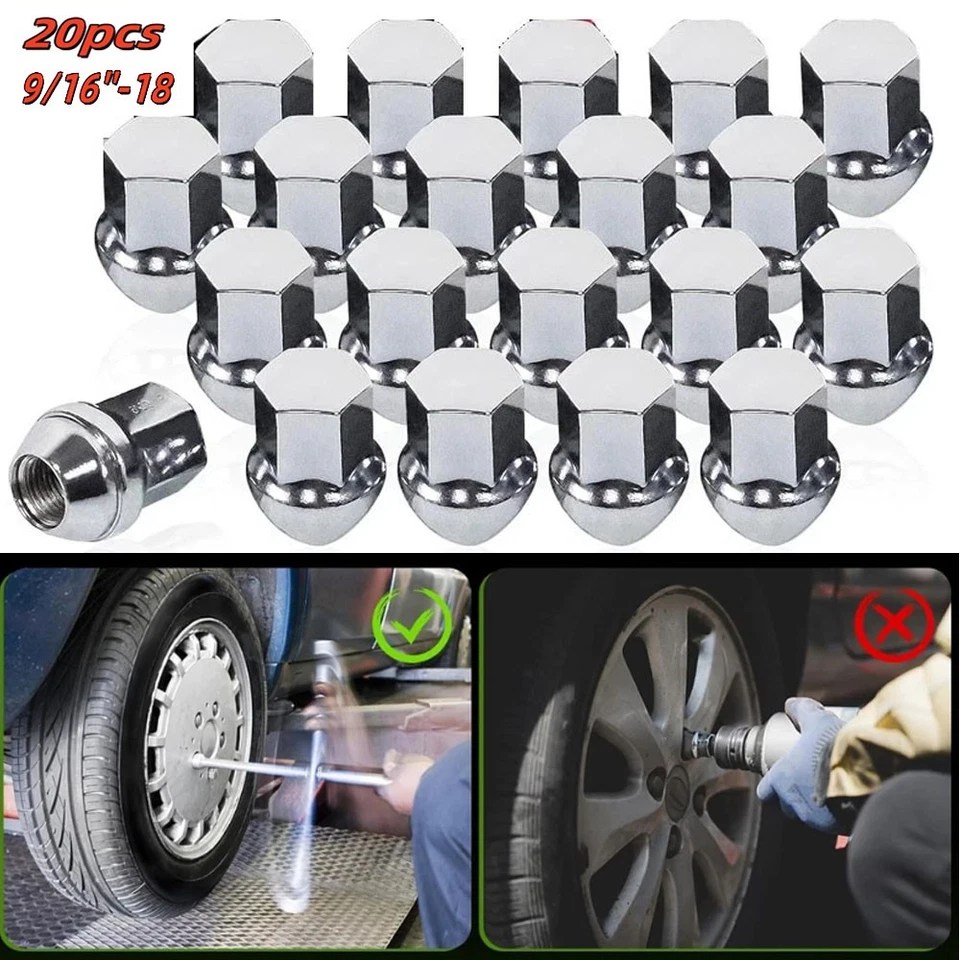 20 tuercas cromadas 9/16"-18 OEM estilo fábrica para Dodge Ram 1500 Durango Dakota Foto 3 de 4
