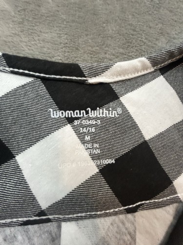 Woman Within Checkered Button Tunic Top Medium Fit Soft Cotton Short Sleeve - Picture 4 of 4