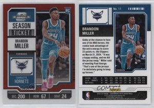 2023-24 Panini Contenders Optic Season Ticket Red Prizm Brandon Miller Rookie RC