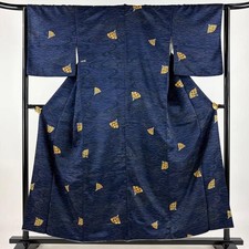 JAPANESE KIMONO FINE PATTERN NAVY BLUE 157cm 5 ft 2 in PURE SILK BB5569