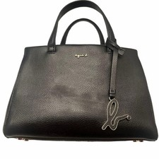 agn s b. Black Leather Shoulder Bag Silver Charm Japan