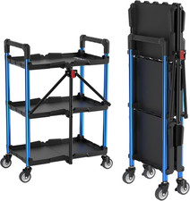 3-Tier Collapsible Service Cart, 210 LBS Foldable Utility Service Cart with Whee